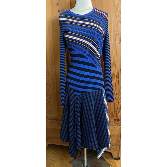 Opening Ceremony Blue and Red Striped Long Sleeve Knit Dress Cozy Quiet Luxury M - Picture 3 of 8